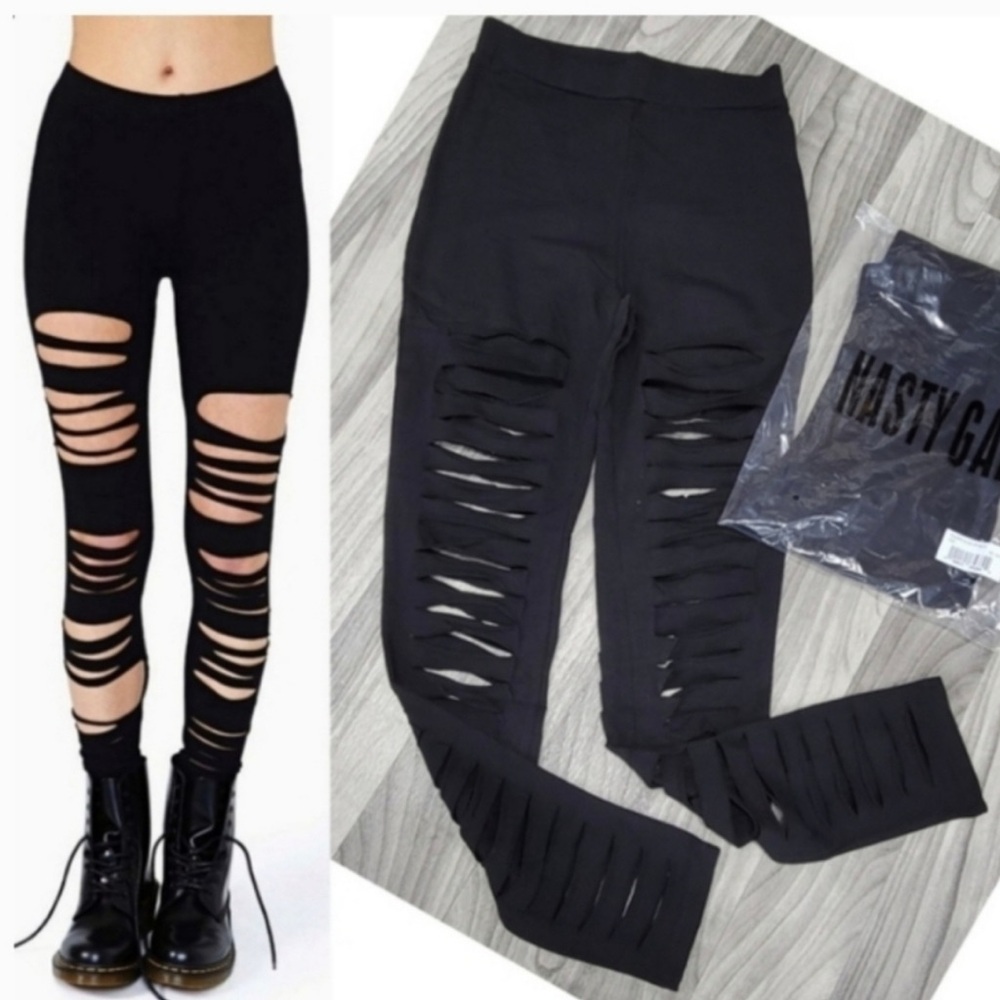 Nasty Gal Shredded Black Leggings